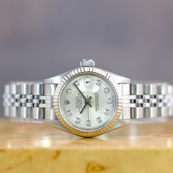 LADY ROLEX DATEJUST FACTORY SILVER DIAMOND DIAL 26MM WATCH ORIGINAL BOX & PAPERS - Picture 7 of 15